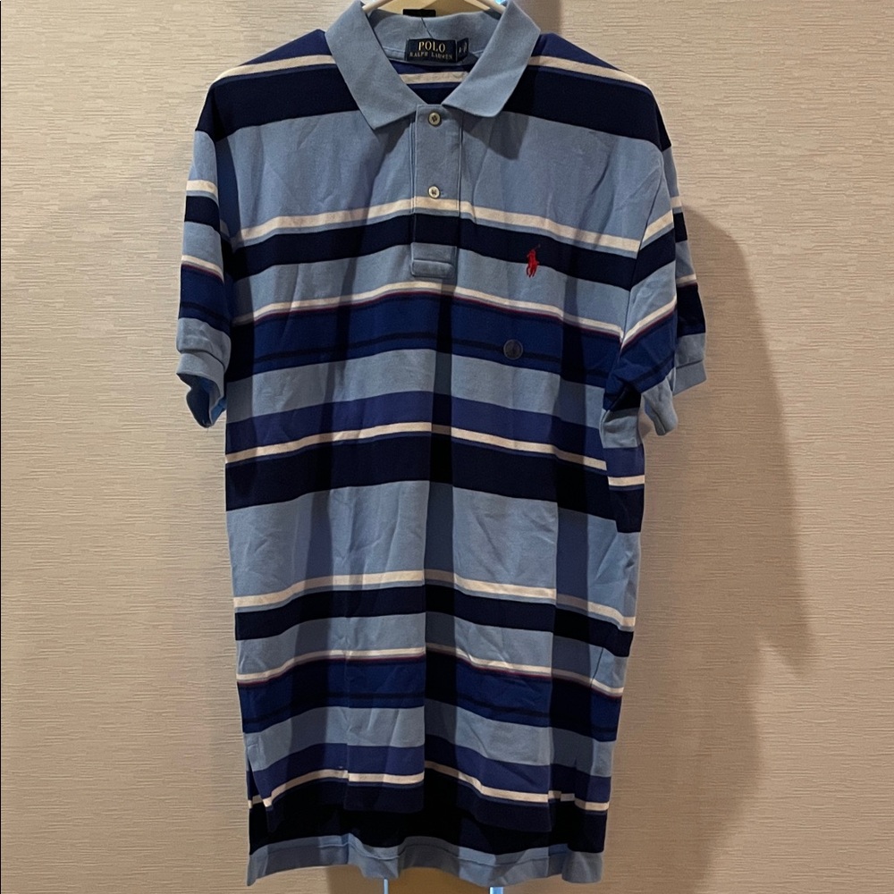 Polo by Ralph Lauren Men's Navy and Light Blue Striped Polo